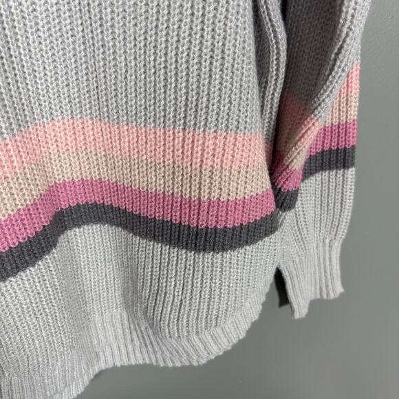 SO Gray & Pink Striped Cozycore Chunky Knit Sweater - XXL - Junior's Plus Size - Picture 3 of 6